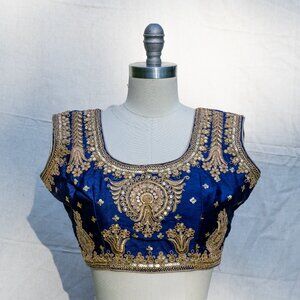 Blue Designer Silk Blouse and Sari Set